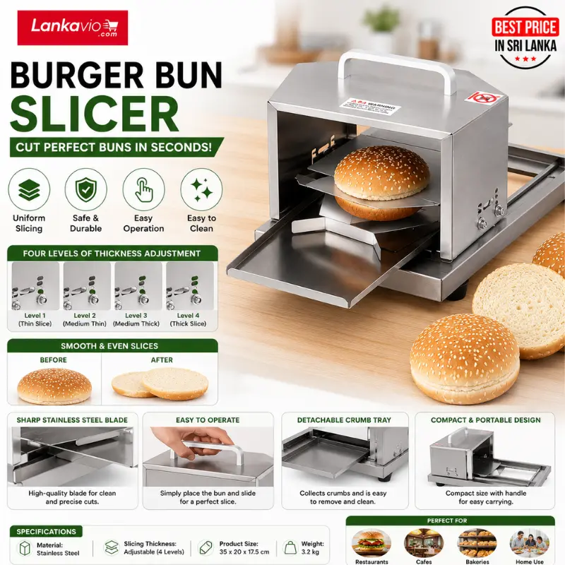 Stainless Steel Burger Bun Cutting Machine for Uniform Bun Slicing in Restaurants, Cafés and Bakeries in Sri Lanka