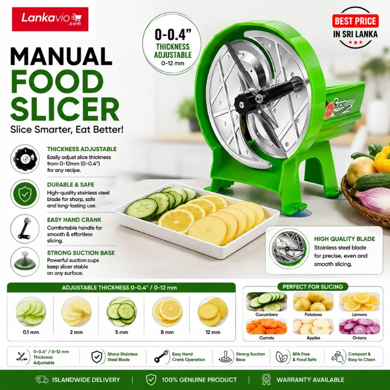 Manual Food Slicer Machine with Adjustable Thickness and Hand Crank for Home and Commercial Kitchens in Sri Lanka