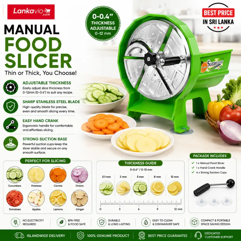 Stainless Steel Manual Vegetable Slicer with Hand-Crank Operation for Fruits and Vegetables in Sri Lanka