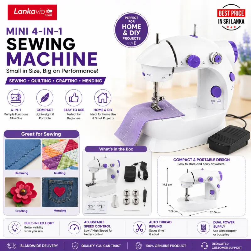 Portable 4-in-1 Mini Sewing Machine for Beginners and Home Use – Compact Sewing Machine Available in Sri Lanka